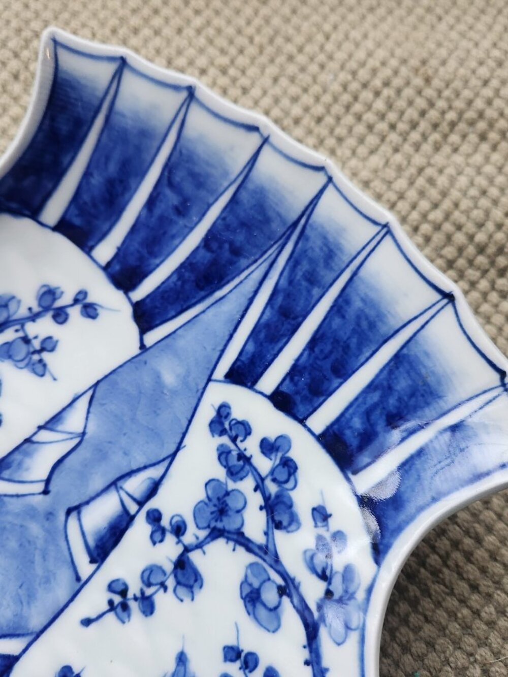 Flounder Plate Japan Arita Porcelain Pottery Meiji Period Blue White Platter Old - Picture 6 of 9